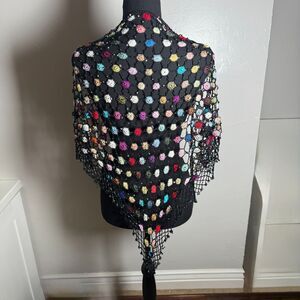 Wrap Colorful Netted Silk Feel Hand Made Crochet Floral Boho Beach Dressy